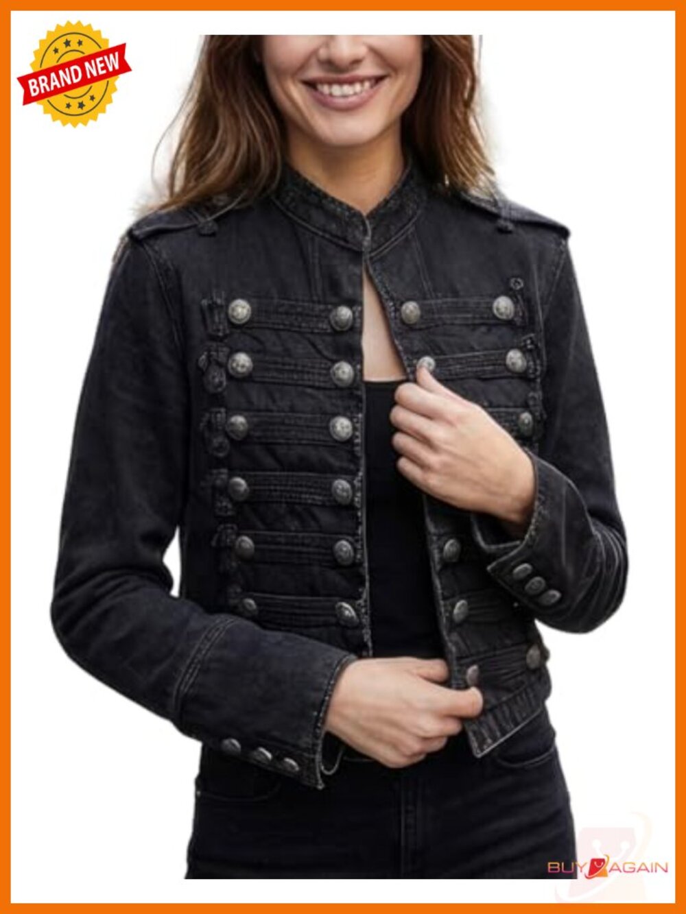Women's Military Denim Jacket Steampunk Gothic Coat Double Breasted Slim Fit